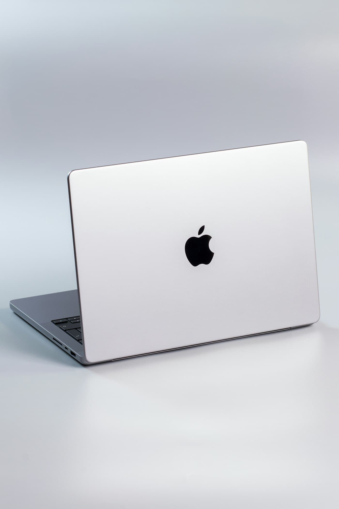 A MacBook, seen from the back
