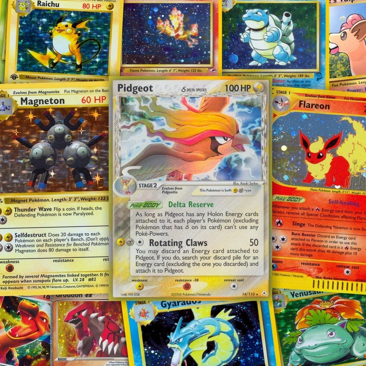 A pile of Pokémon trading cards